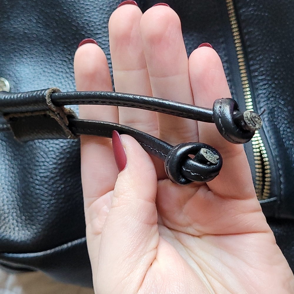 EUC Black Pebbled Leather w Gold Backpack - Picture 13 of 14